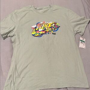 Nike Men's Short Sleeve Tee - Light Green with Multicolor Graphic